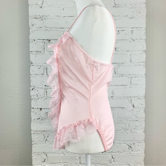 Alana Gale Intimates Nylon Pink Lace Ruffle Two Piece Teddy Robe Lingerie Set L - Picture 14 of 15